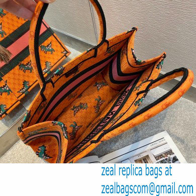 Dior Small Book Tote Bag in Multicolor Dragon  &  Fire Embroidery Orange 2021